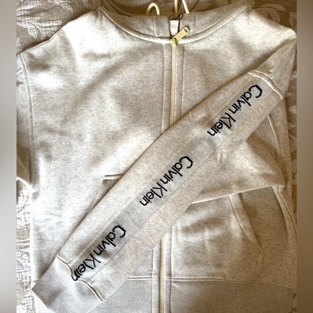 2 PC Calvin Klein LOGO TAPE KNIT FULL ZIP HOODIE & JOGGER SET SZ.M - Picture 11 of 16